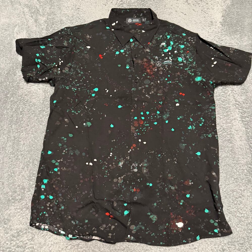 Mercedes AMG Petronas Shirt Mens XL Black Splatter Formula One Team Button Up